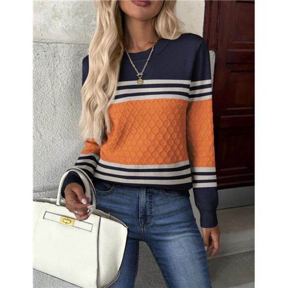 Womens Long Sleeve Sweater Crew Neck Knit Pullover Fall Fashion Casual Tops 2025 - Picture 3 of 6